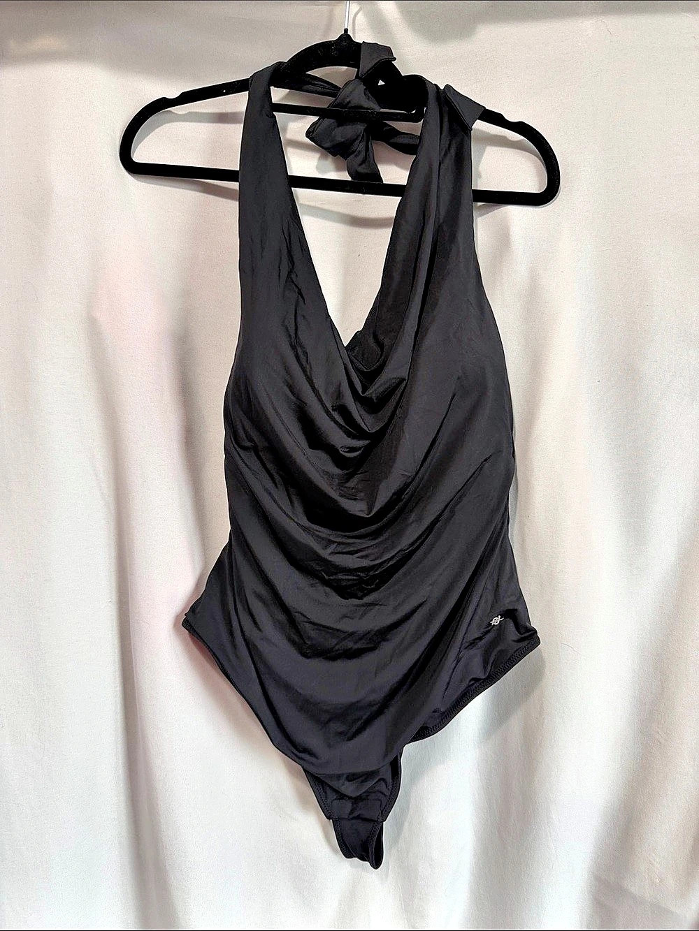 Popilush Built-in Cowl Neck Halter Shapewear Bodysuit One-Piece Black XL